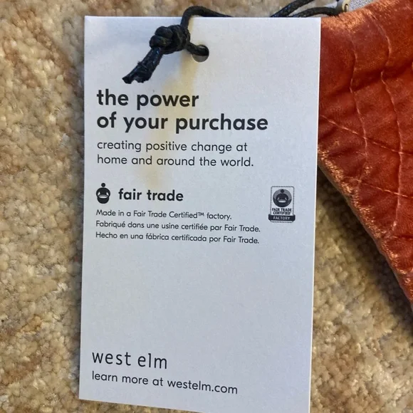 NWT West Elm Velvet Quilted Pillow Cover - Coral - Picture 3 of 4